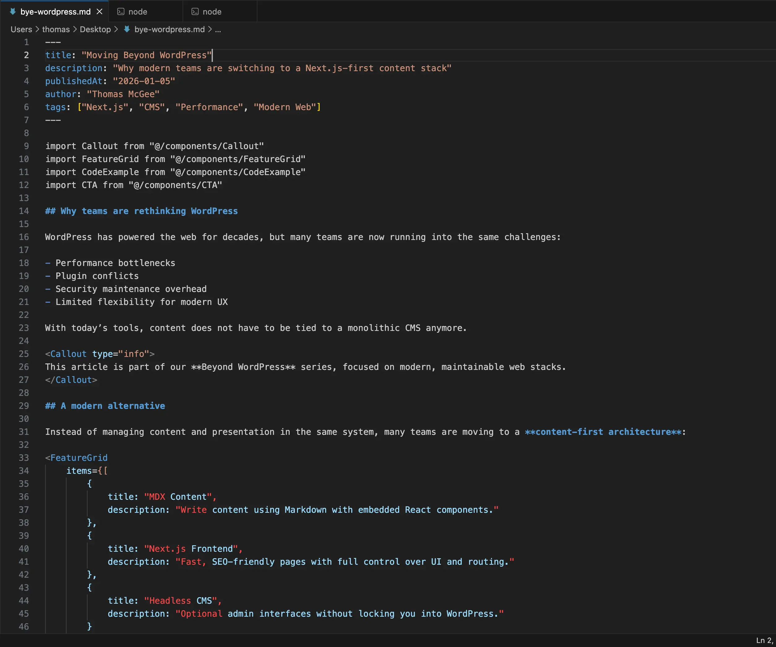 File-based content workflow screenshot