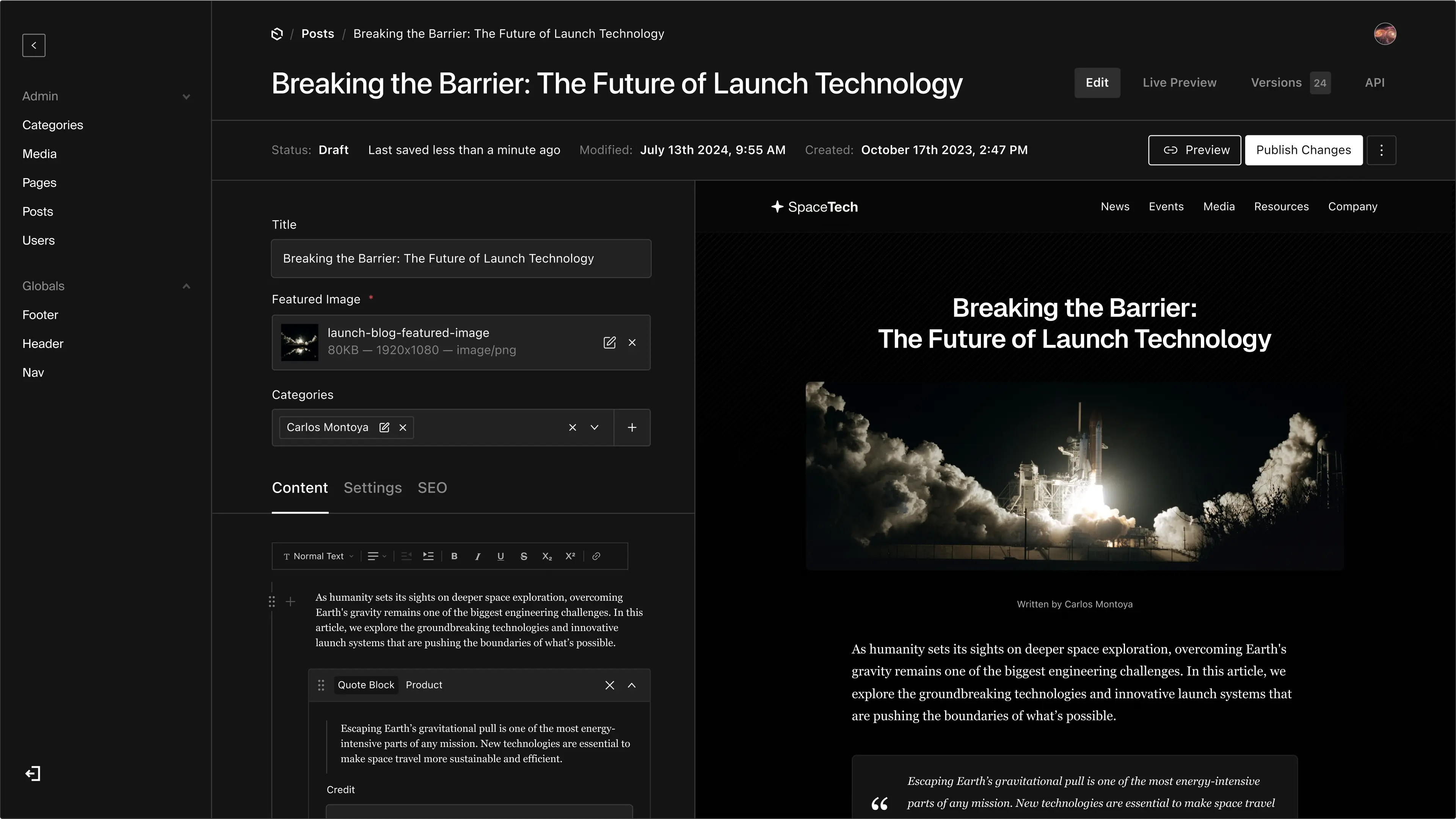 Modern CMS admin screenshot